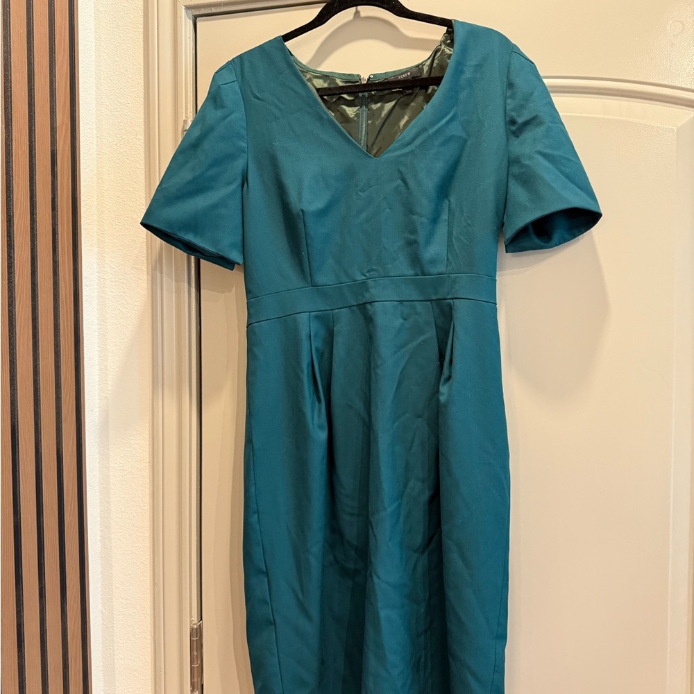 J. Crew Teal Midi Dress with V-Neck